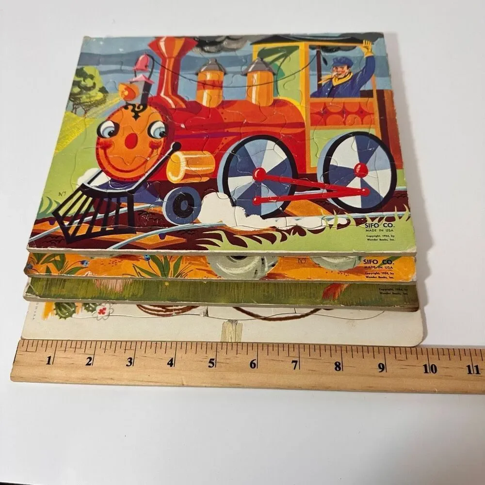 Vintage Wooden Picture Tray Puzzles Sifo Co Lot of 4 1954